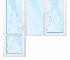 Балконный блок:  2х створчатое окно поворотно-откидная + глухая створки, дверь поворотно-откидная